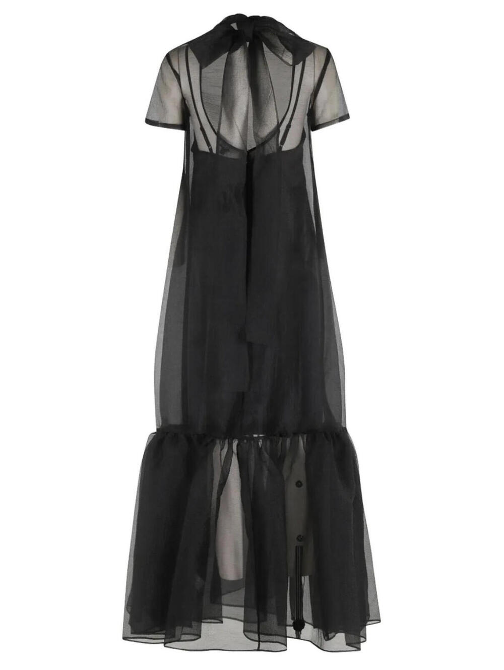 NWT STAUD Calluna Organza Neck Tie Gown Dress Designer Sheer Black Small - Picture 4 of 9